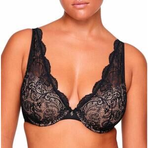 NWT ThirdLove 24/7™ Lace Contour Plunge Bra – Size 36H – Black/Nude RomanticLace
